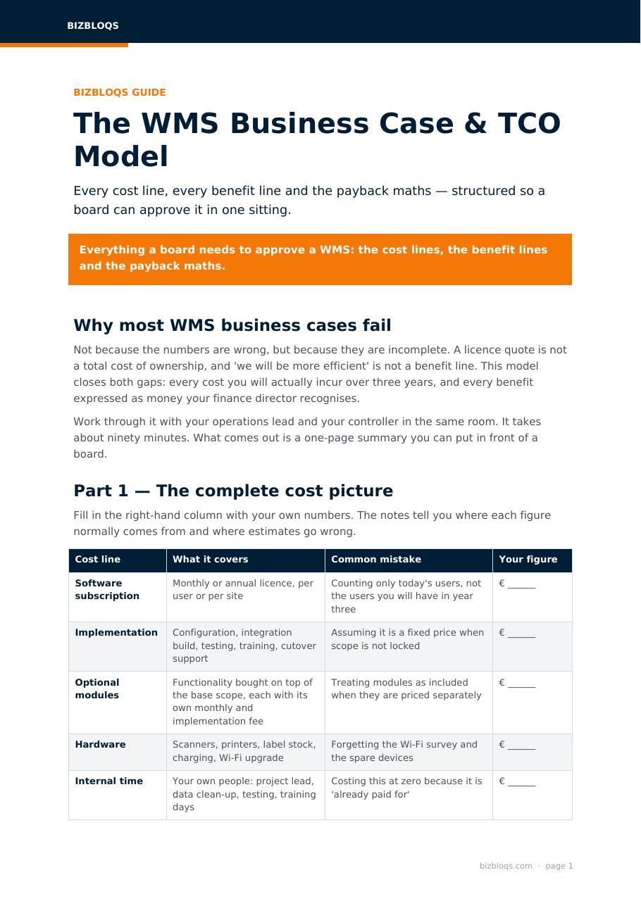 De WMS-businesscase en TCO-model